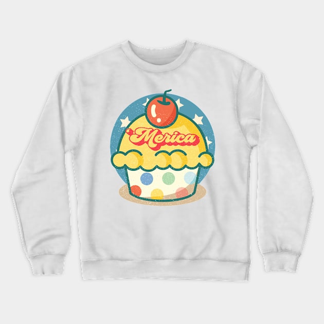 Merica 4th of July Retro Cupcake Murica Funny Patriotic Crewneck Sweatshirt by alcoshirts